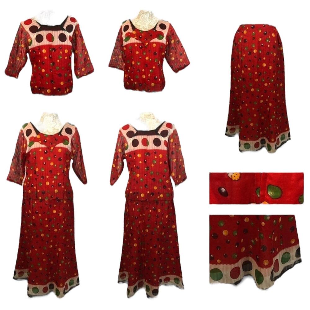 American Vintage Handmade 1980's red top and matching skirt size small